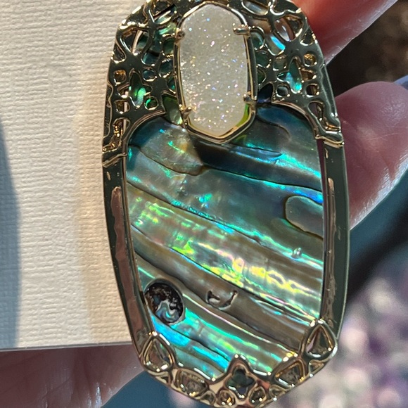NWOT Rare & Retired Kendra Scott Deva Earrings Abalone Iridescent Drusy Yellow G - Picture 6 of 17